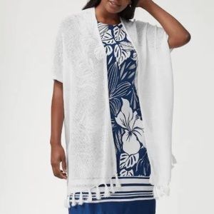 Tommy Bahama 100% Linen White Open Lea Fringe Cardigan Duster L/XL